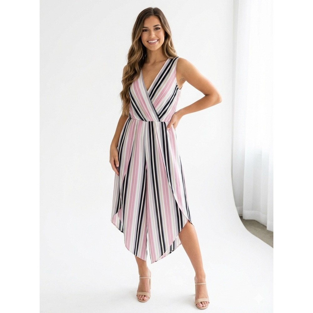 Dream Of Me Striped Sleeveless Romper Womens Large‎ Pink Black New NWT